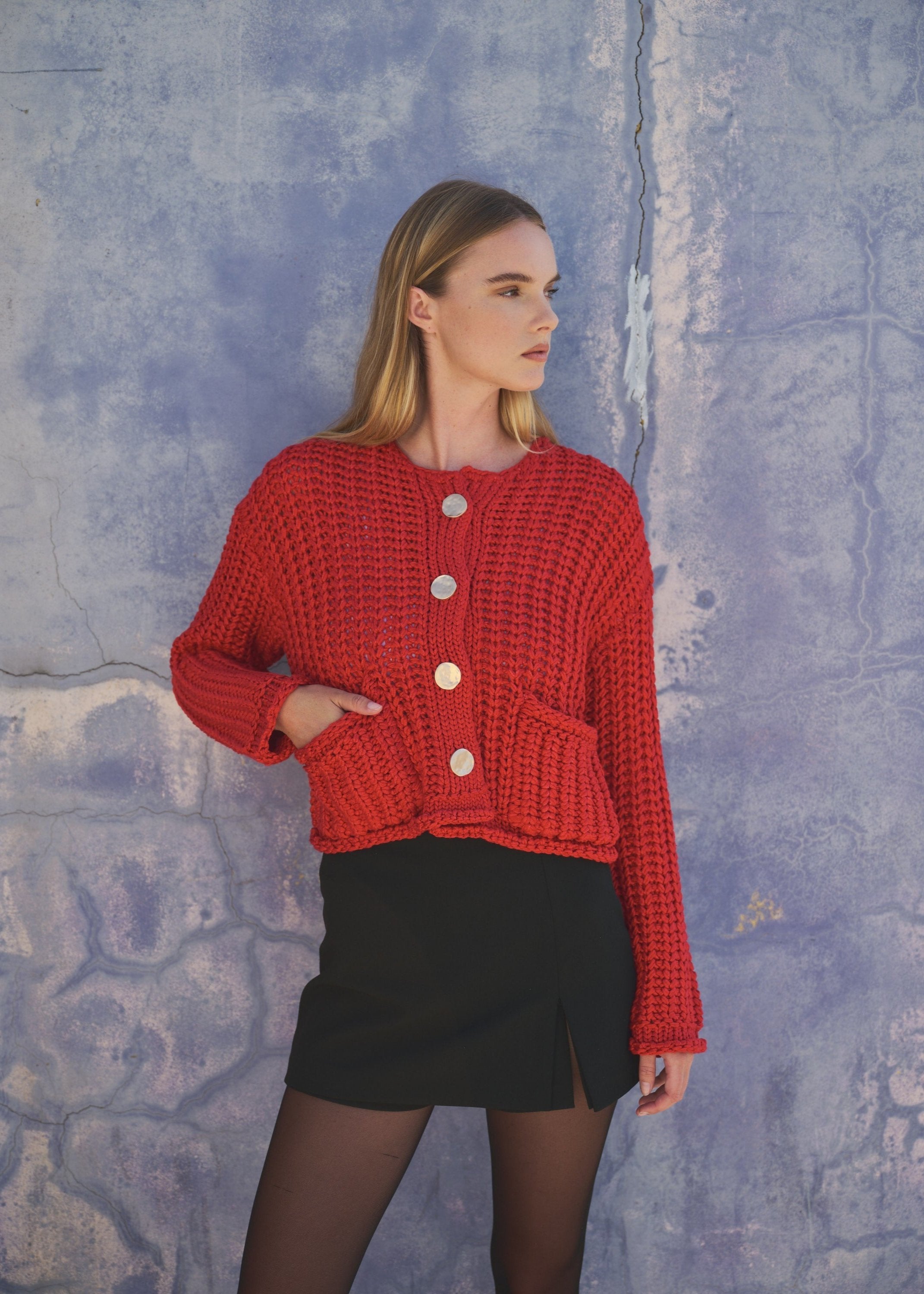 Gavin Chunky Cardigan - Red – Consciously Chic